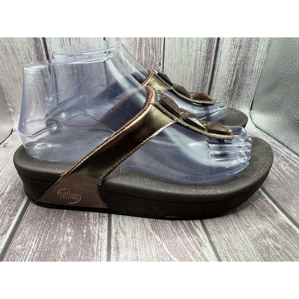 Fitflop Women's Pietra Sandal Brown Toe Post Jewel Size 7